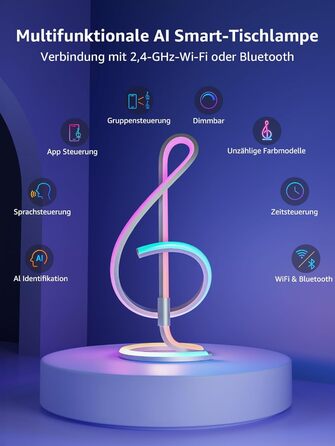 Lepro AI розумна настільна лампа TB2 з персоналізованим AI-дизайном освітлення, синхронізація з музикою/керування через додаток, регулювання яскравості, RGB+IC технологія, сумісна з Alexa/Google, без пульта керування, дизайн 'Скрябін'