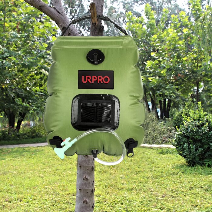Сонячний душ URPRO 20 л, портативний, для кемпінгу, знімний шланг, нагрів води до 45°C, чорний, для туризму та літнього відпочинку