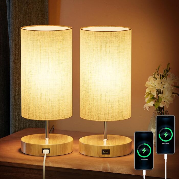 Комплект з 2 нічних LED ламп FANSANMY з димером, USB, пам'яттю, 3 кольори, для спальні, вітальні, офісу