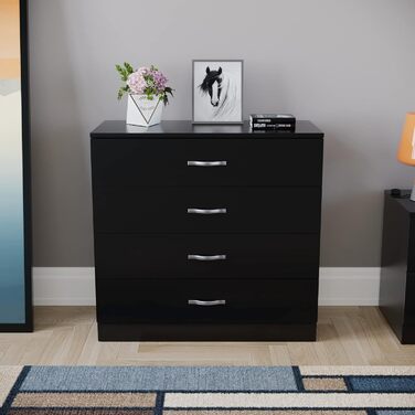 Комод Vida Designs Riano чорний, 4 шухляди з металевими ручками та напрямними, захист від деформації, меблі для спальні, 72x75x36 см