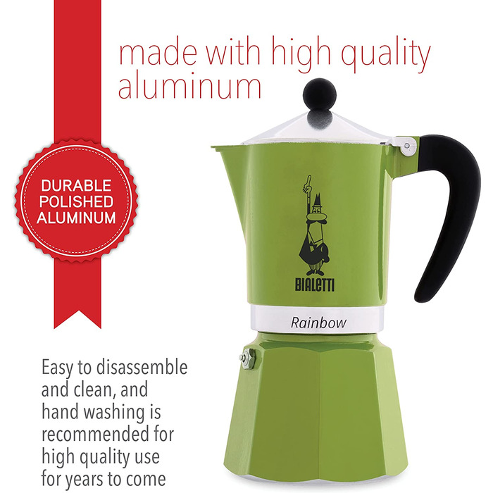 Кавоварка Bialetti Rainbow, алюмінієва, зелена, 6 чашок