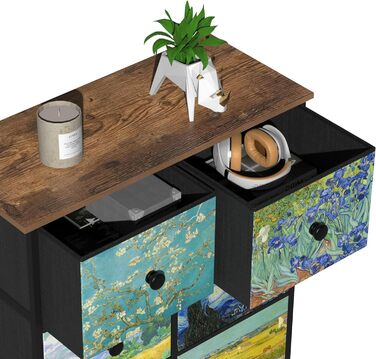 Вузька комод VEDECASA з 8 шухлядами Van Gogh для спальні, дитячої, вітальні, коридору, офісу, металевий каркас, дерев'яна стільниця, тканинні шухляди, 30×67×100 см