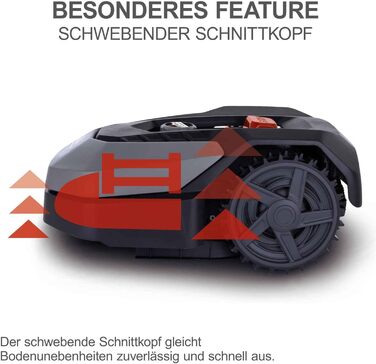 Робот-газонокосарка Scheppach RoboCut XL600 для газонів до 600 м², 18 см, WiFi, регулювання через додаток, сенсор дощу, 35% нахилу, станція, 9 лез, 130 м кабелю, 180 гачків