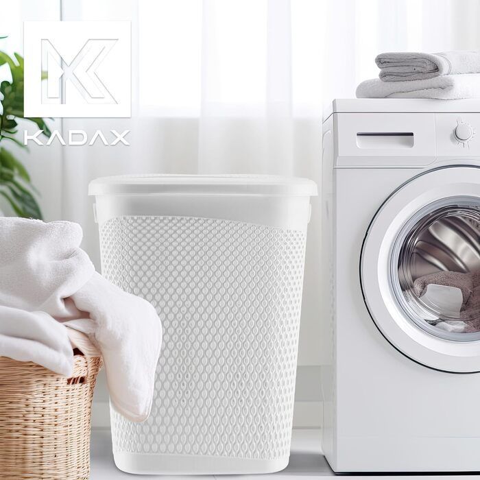KADAX пластиковий кошик для білизни з кришкою, легкий вентиляційний контейнер для зберігання одягу, білий