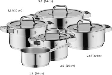 Набір каструль WMF Compact Cuisine 5 предметів, індукційний, нержавіюча сталь, з кришками, полірований Cromargan, без покриття, з внутрішньою шкалою