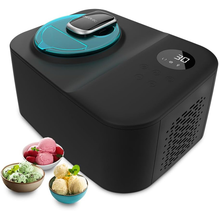 Машина для приготування морозива Cecotec Gelacy 1200 Touch, 1,2 л, чорний. Електрична, з компресором, сенсорний дисплей, швидке заморожування за 30 хвилин