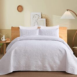 Покривало WONGS BEDDING 220x240 см синє, квітковий принт, мікрофібра, літня стьобана ковдра з 2 наволочками 48x75 для двоспального ліжка