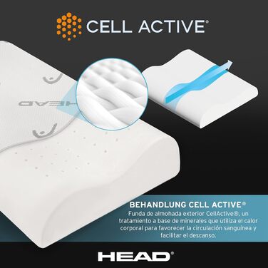 Подушка ортопедична для шиї з піни Memory Foam та графеном HEAD Active Rest 42x72 см. Антистатична, з ефектом пам'яті, покращує кровообіг CellActive®