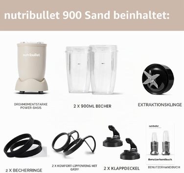 Потужний блендер-екстрактор Nutribullet 900 Series, пісочний матовий (Sand) — набір з 11 предметів для смузі та соків, 25 000 об/хв