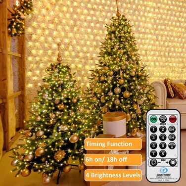 Світлодіодна гірлянда на батарейках GHUSTAR, 2 шт. по 12 м, 120 LED, для вулиці та приміщення, з таймером, 8 режимів, IP65, водонепроникна, теплий білий, для декору саду, балкона, вечірок і Різдва