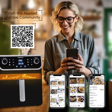 Aigostar аерофритюрниця 8 л XXL з віконцем, 1700 Вт, 12 програм, подвійний кошик, сенсорний дисплей, BPA-free, срібляста
