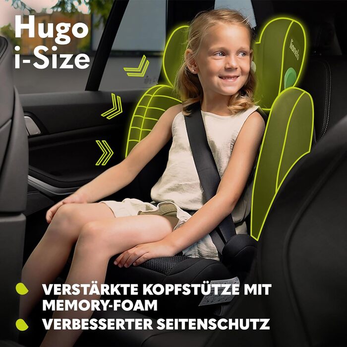 Автокрісло Lionelo Hugo R129 (100–150 см) – ISOFIX, 8 положень підголівника, Memory Foam, бічний захист, комфортні підлокітники (Чорно-червоний, I-SIZE)