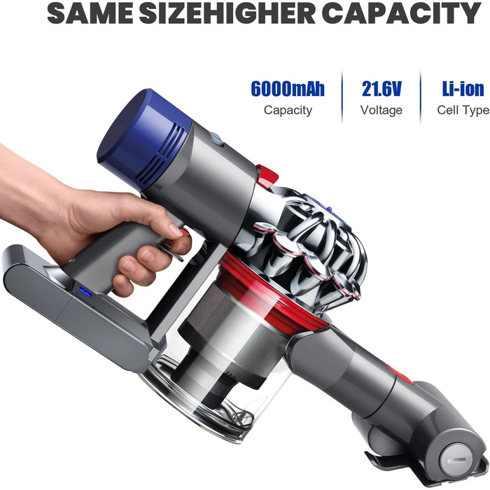 Акумулятор для пилососа Dyson V10 (Powtree) + фільтр та гвинти - 6.0Ah, Сірий
