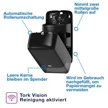 Tork 557508 Диспенсер для туалетного паперу Midi, чорний, T6, гігієнічний, Elevation, велика місткість