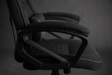 Ігрове крісло SENSE7 Knight, ергономічне, з регульованою поперековою подушкою, гойдалкою, м'якими підлокітниками, тканинне, офісне, до 120 кг, чорний-синій