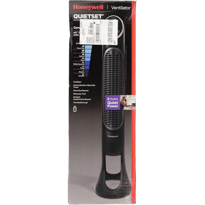 Вентилятор Honeywell QuietSet Tower HYF290, 8 швидкостей, 80° осциляція, таймер, дистанційне керування, димування