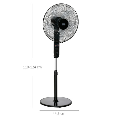 Підлоговий вентилятор з пультом дистанційного керування, регулюванням висоти та кута нахилу, 3 швидкості, металевий, чорний, Ø44,5 x В110-124 см