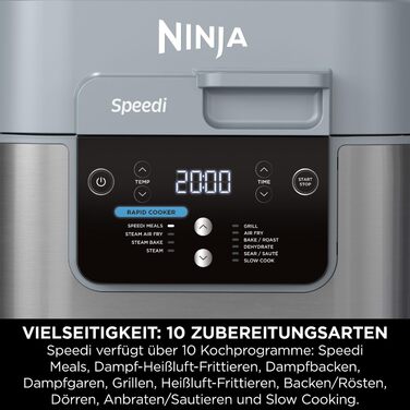 Мультиварка Ninja Speedi 5,7 л, 10-в-1: аерофритюрниця, повільне приготування, багатофункціональний електроприлад, подарунок для чоловіків і жінок, морська сіль, модель ON400EU