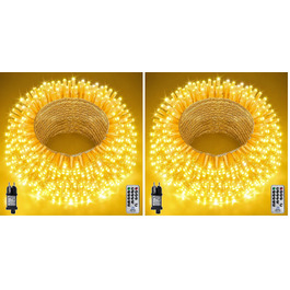 Світлодіодна гірлянда вулична 400 LED (2 шт по 40м), теплий білий колір, IP44 водонепроникна, з пультом керування, 8 режимів та таймером для саду, балкона та Різдва