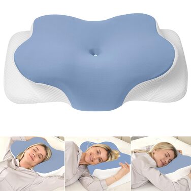 Ергономічна подушка для шиї MULISOFT з ефектом пам'яті (Memory Foam), форма метелика, розмір M, синя