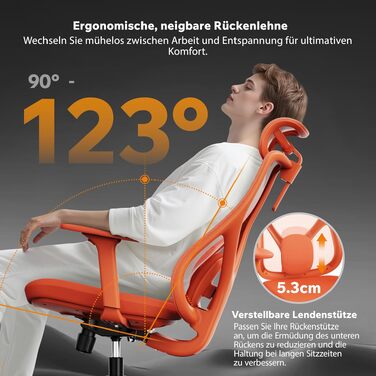 Ергономічне офісне крісло SENSE7 для дому та офісу, регульоване, до 150 кг (Помаранчевий, стандарт)