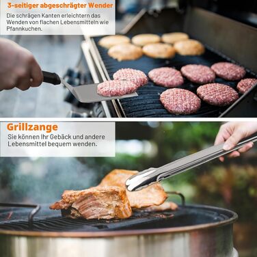 Набір аксесуарів для гриля та планчі Grilljoy з нержавіючої сталі, 28 предметів, для бургерів та барбекю (Помаранчевий)