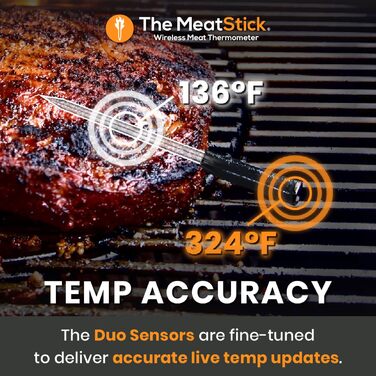 Термометр для м'яса MeatStick з додатком: бездротовий термометр для м'яса з радіусом дії 10 м, точний вимірювач температури до 300°C, термометр для гриля з датчиком 92 мм, з зарядним пристроєм Xtender