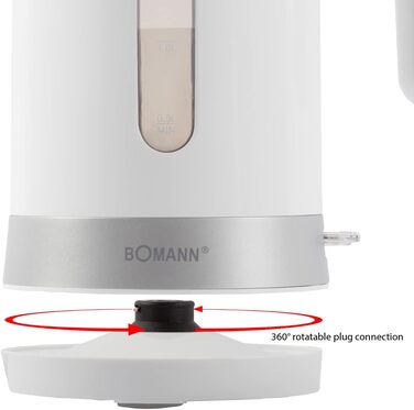 Електричний чайник Bomann 1,8 л, нержавійка, бездротовий, захист від перегріву, авто/ручне вимкнення, білий, 2200 Вт, WK 5012