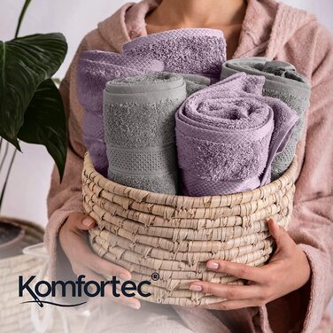 Набір рушників Komfortec 8 шт., 100% бавовна, махрові, 4 банних 70x140 см і 4 для рук 50x100 см, антрацит/фіолетовий, м'які та великі