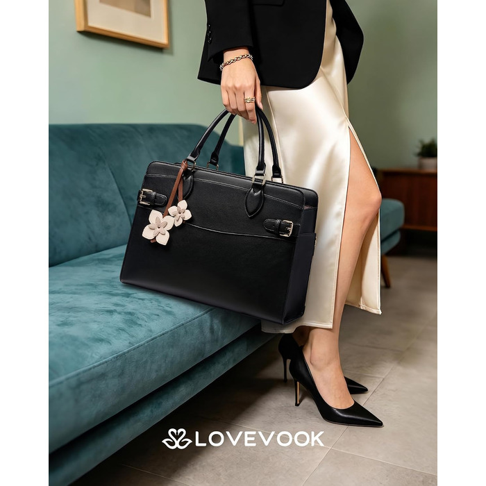 Жіноча сумка для ноутбука LOVEVOOK 15.6 дюймів, елегантна робоча сумка чорного кольору