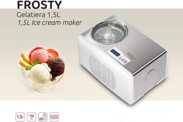 Морозивниця з компресором Melchioni Family FROSTY, автоматична, 150 Вт, 1,5 л, для морозива, йогурту та сорбетів, цифровий таймер, знімна чаша, біла