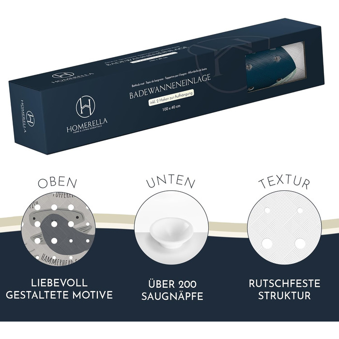 Дитячий килимок для ванни Homerella, антиковзний, BPA Free, 100x40 см, із 2 гачками, для чутливої шкіри, стійкий до плісняви, миється, колір Greige Underwater Abc