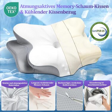 Подушка для шиї з Memory Foam - ортопедична подушка для сну, бічних, спинних та тих, хто спить на животі. Підтримка шиї, ергономічна подушка