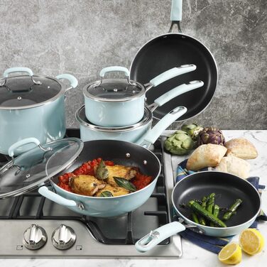 Набір посуду Kenmore Elite Andover з кованого алюмінію з антипригарним покриттям, блакитний Glacier Blue, 10 предметів