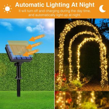 Гірлянда на сонячних батареях LITOGO 12 м, 120 LED, тепле біле світло, водонепроникна, мідний дріт, 8 режимів, для вулиці, балкона, декору, 4 штуки