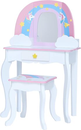 Дитячий туалетний столик Teamson Kids Fantasy Fields Little Dreamer з дзеркалом, вбудованим сховищем і стільчиком, білий