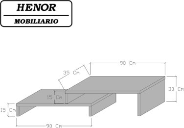 Телевізійна тумба Henor з регульованою драбинкою, FSC® дерево, 90+90x35x30/15 см, графіт