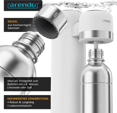 Сифон для газування води Arendo Soda Maker з двома пляшками (1000 мл BPA-free та 1000 мл нержавіюча сталь), сумісний з циліндрами CO2 60 л