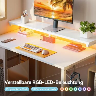 Ігровий стіл Coleshome з LED підсвіткою та висувною шухлядою, 100x45x74.5 см (білий) - Комп'ютерний стіл для офісу, геймінгу, дому