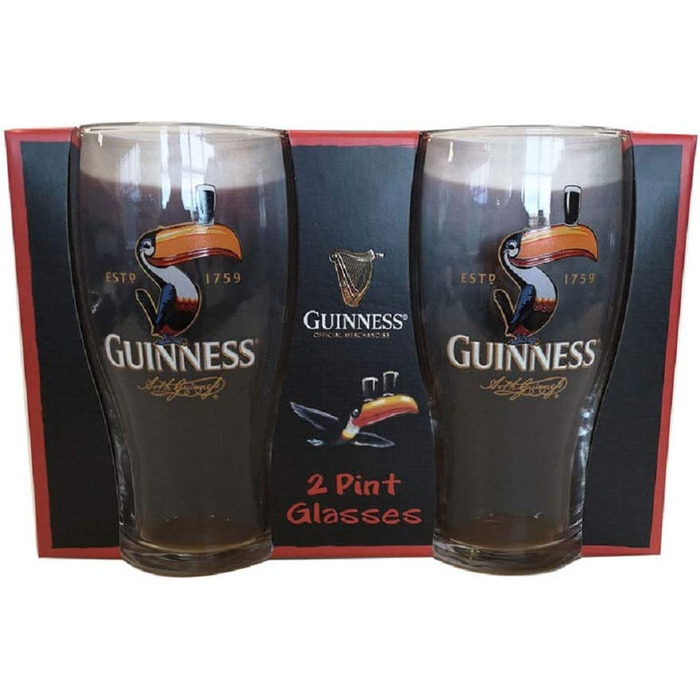 Пивні келихи Guinness з туканом, 2 шт, скло, оригінал