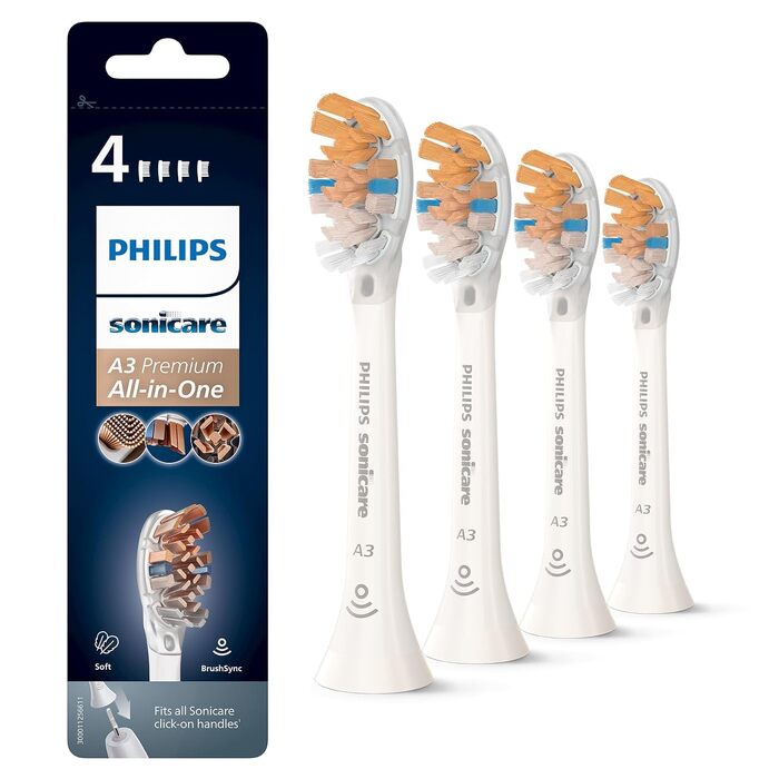 Смінні насадки для електричної зубної щітки Philips Sonicare A3 Premium All-in-One, білі, 6 шт, HX9096/87