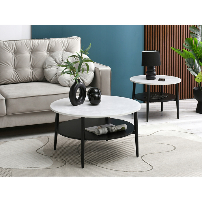 Круглий кавовий столик Mebel-Partner, 60 x 60 x 45 см, білий/чорний