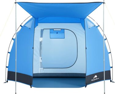 Сімейний намет CampFeuer Zelt Super+ на 4 особи: великий тунельний намет з 2 входами, тамбуром та водонепроникністю 3000 мм (Блакитний/Чорний)