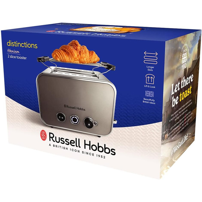 Тостер Russell Hobbs Distinctions Titanium (2 відділення) - нержавіюча сталь, 6 режимів, розморожування, підігрів, підйом тостів