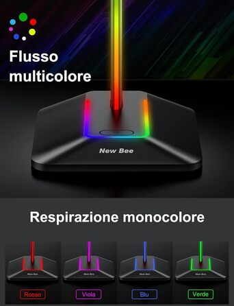 Підставка для ігрових навушників New Bee RGB з бездротовою зарядкою, 7 режимів підсвічування, USB, чорна