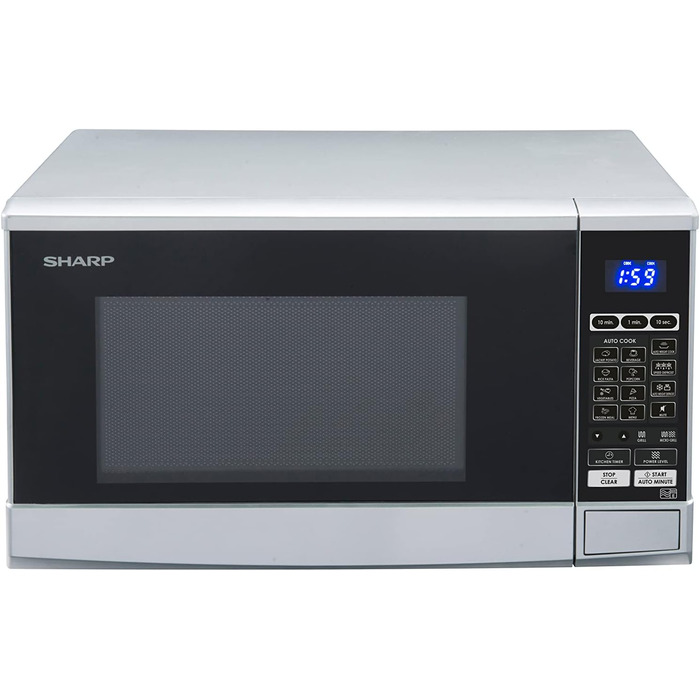 Мікрохвильова піч SHARP R670S 2-в-1 з грилем, 20 л, 800 Вт, гриль 1000 Вт, 10 рівнів потужності, 13 автоматичних програм, таймер, срібляста