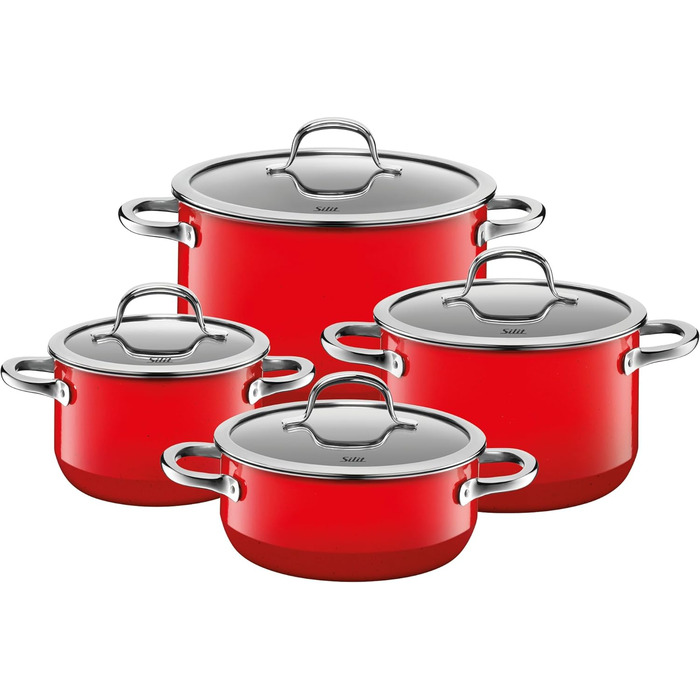 Набір каструль Silit Passion Red 4 предмети, силарганова кераміка, з жаровнею та скляними кришками, для індукції, червоний