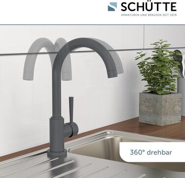 Змішувач кухонний SCHÜTTE Cornwall 79164 антрацит матовий, поворотний на 360°, для мийки високого тиску