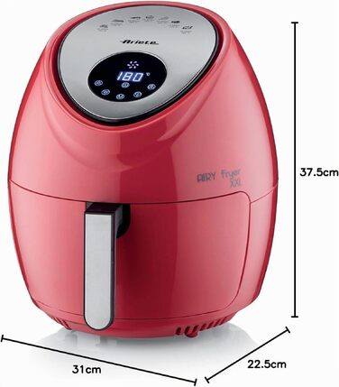Аерофритюрниця Ariete Airy Fryer XXL 4618, 7 л, 1800 Вт, сенсорний LCD-дисплей, 7 програм, таймер 60 хв, червона
