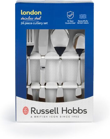 Набір столових приборів Russell Hobbs London 24 предмети, нержавіюча сталь, на 6 осіб, для мийки в посудомийній машині. Гарантія 15 років
